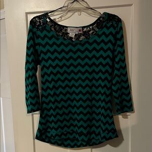 Jody Teal and Black Chevron Women's Blouse
